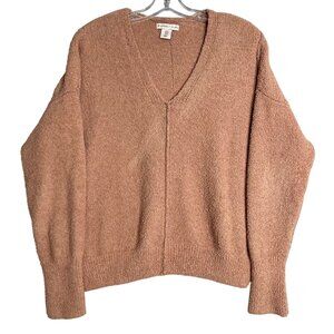 Sincerely‎ Jules V Neck Pullover Sweater Womens M Brown Preppy Teddy Oversized